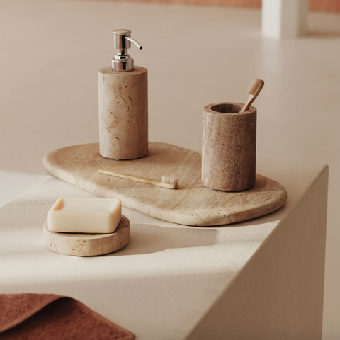 Travertine toothbrush holder