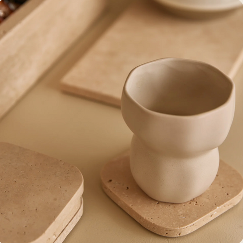 Travertine onderzetter - set van 4 stuks